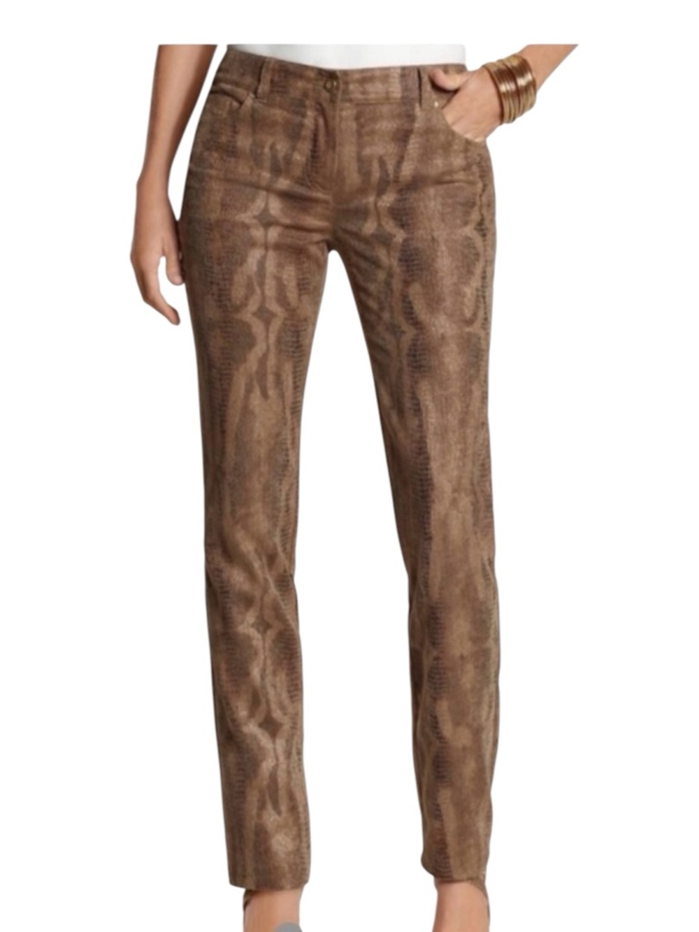 Chicos size 4 tan brown snakeskin print pant